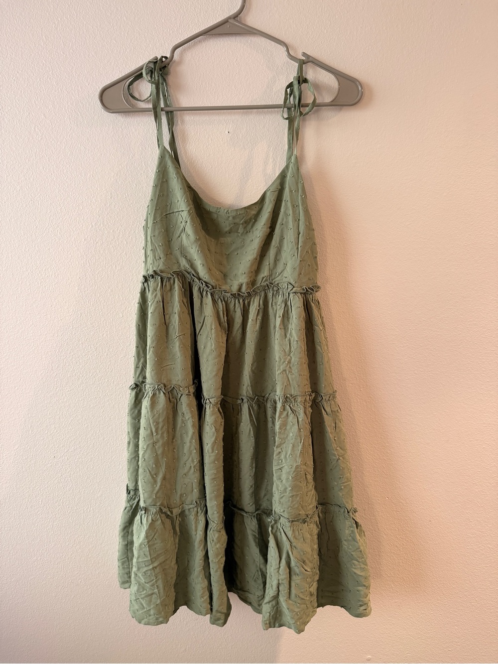 Women’s Sage Green Tiered Tie-Shoulder Casual Dress